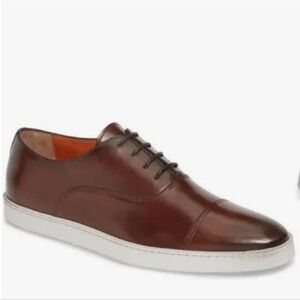 Santoni Durbin Derby Cap Toe Sneakers Leather Shoes Brown Men's Size 11
